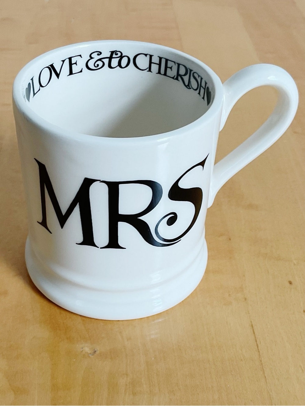 Emma Bridgewater Black Toast MRS Half Pint Mug Wedding Love & Cherish England